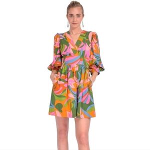 GILNER FARRAR. Jenna Dress in Tropical Delight. Pink/orange/green. Size XS NWT